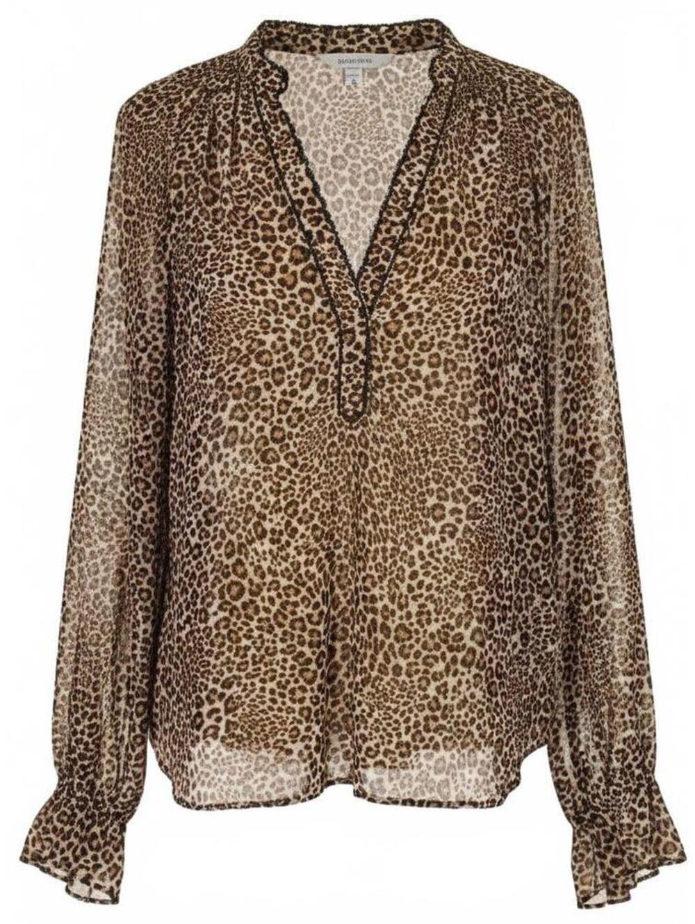 RACHEL Rachel Roy Sheer Leopard Print Blouse Split V-Neck Long Sleeve Small